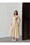 Women's Ecru - Ekru Maxi Dress Polka Dot Chiffon Square Neck Balloon Sleeve Gathered Skirt - 2