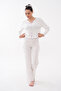 Zero Collar Long Sleeve Bow Detailed Floral Patterned Pointelle Women's Pajama Set with Trousers Premium Viscose - 4