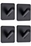 4-pack 3M wall hooks, stainless steel bathroom towel hooks, suitable for bathrooms, kitchens, toilets, and cabinets. Black square.