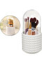 Two-piece rotating cosmetic storage box set, with lid and brush holder, 360° rotation, white (makeup brushes not included). - 2