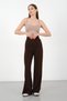 Women's Coffee Modal Striped Wide Leg High Waist Soft Textured Elastic Waist Lycra Pants - 9