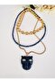 Triple Detachable Panther Lapis Lazuli Natural Stone Steel Combination Necklace - 5