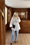 Balon Sleeve Oversize Tunic Shirt with Waist Tie, Comfortable Fit, Back Zipper, Modal White - 2