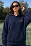 Women's Oversize Tracksuit Set Wellness Club Printed Navy Blue – Hooded Top, Elastic Bottom - 4