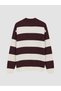 Ozmarka New Season Burgundy Polo Collar Striped Men's Knitwear Sweater - 7