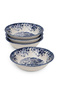 Earthenware Classic Blue Windmill & Floral Pattern Salad Bowl, 9.3 Inch, White (Set of 4)
