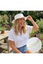 Womens straw sun hat, wide - brimmed, flat - topped, with pearl embellishments, for summer, beach, and travel use, providing sun protection and UV... - 2