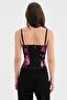Women's Corset with Covered Bust Part and Floral Fabric Detailed Design - 3