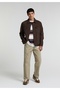 Relaxed Fit Mid-Waist Wide Leg Men's Beige Trousers - 3