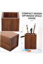 1-Piece Handcrafted Square Black Walnut Wood Pen Holder, Desktop Stationery & Makeup Brush Organizer (8x8x10cm, Brown) - 4