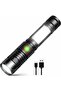 Powerful USB Rechargeable LED Flashlight, Portable Variable-Focus Military-Grade COB Light for Auto Repair and Camping