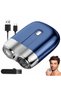 Mini electric shaver with dual blades - Father's Day gift recommendation - Waterproof - High - speed motor - Dual elbow rings - Blue - USB... - 3