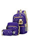 Purple and Cream 3-Piece Backpack Set