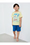 Boys Yellow Printed Shark T-Shirt and Shorts Set