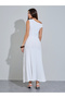 White Ribbed Knit A-Line Maxi Dress - 5