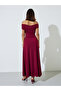 Burgundy Off-Shoulder A-Line Maxi Evening Dress - 5