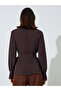 Brown Textured Long Sleeves Belted Wrap Top - 5