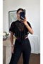 Black Ruffle Detailed Lace Crop Blouse - 1120