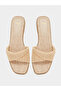Beige Weave Pattern Open Toe Flat Sandals - 5
