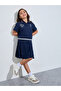 Girls Navy Blue Polo Top and Pleated Skirt Set - 3