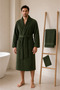 Eldy Men's Robe Set, 3 Pieces, 100% Cotton Certified Shawl Collar Striped Robe Set - Green Color - 8