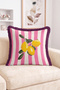 Pink and White Striped Fringed Throw Pillow Cover with Lemon and Leaf Figures - Modern Decorative Pillowcase - 2