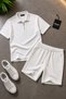 Premium Ribbed Ottoman Fabric Zipper Detailed Polo Collar Unisex T-Shirt and Shorts Set Women's and Men's Set - 4
