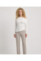 Women's Ecru Color Modal Ribbed Fabric Boat Neck Shoulder Detail Long Sleeve Blouse - 2