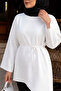 Tie-Waist Asymmetrical Cut Tunic Tsd260265 White - 4
