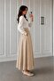 Women's Beige Elastic Waist Pocketed Scuba Crepe Lycra High Waist Long Flared Skirt - 6