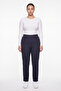 Women's Light Navy Blue Winter High-Waisted Trousers with Stone Detail on the Cuffs and Waist