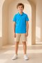 Children's Unisex Blue Short Sleeve Polo Collar T-Shirt 100% Cotton Lakos Fabric