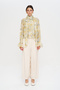 Women's Floral Patterned Yellow - Green Blouse with Tie Detail - 3