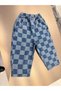 Children's Top and Bottom Set Oversized Basic T-Shirt and Blue Checkered Balloon Jeans Set - 4