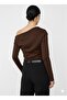 Drape/Ruched Detailed Draped Asymmetric Collar Long Sleeve Knitted Crepe Fabric Blouse - 4