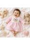 Muslin Fabric Laced Baby Dress with Teddy Bear