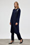 Stone Embellished Plus Size Suit - Navy Blue - 3