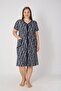 Women's Plus Size 100% Cotton Combed Fabric Zippered Summer Dress / Laci-Çizgi 4099 - 5