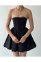 Women's Black Strapless Bow Lace Detailed Corset Look Mini Dress - 2