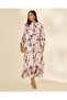 Women Pink Printed Belted Long Sleeve Dress - 4