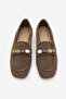 Women's Blunt Toe Stone Loafer Casual Shoes Arite Brown Suede - 8