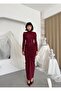 Women's Burgundy Long Sleeve Turtleneck Backless Gathered Long Dress - 8