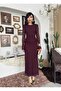 Women's Plum Midi Dress Lace Textured Crew Neck Long Sleeve Gathered - 4