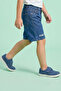 Embroidered Denim Shorts with Button Closure - 3