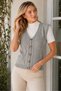 Women's Sleeveless V-Neck Cotton Hair Braided Diamond Pattern Modern Cut Stylish Casual Gray Knitwear Vest Cardigan - 6