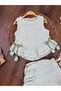 Muslin Fabric Summer Girl's Set with Tulip Flower Accessories and Ruffled Shorts - 2