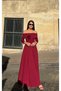 Women's White - White Boat Neck Floral Appliqué Detailed Waist Fitted 3/4 Sleeve Maxi Dress - 8