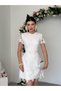 Women's White Mini Dress with Guipure Lace Belt Detail and Short Sleeves