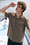 Men's Oversize Shirt with Embroidered Back Lettering - Brown - 2