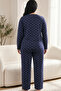 Navy Blue Patterned Cotton Lycra Large Size Oversized Knitted Pajama Set26240875 - 3